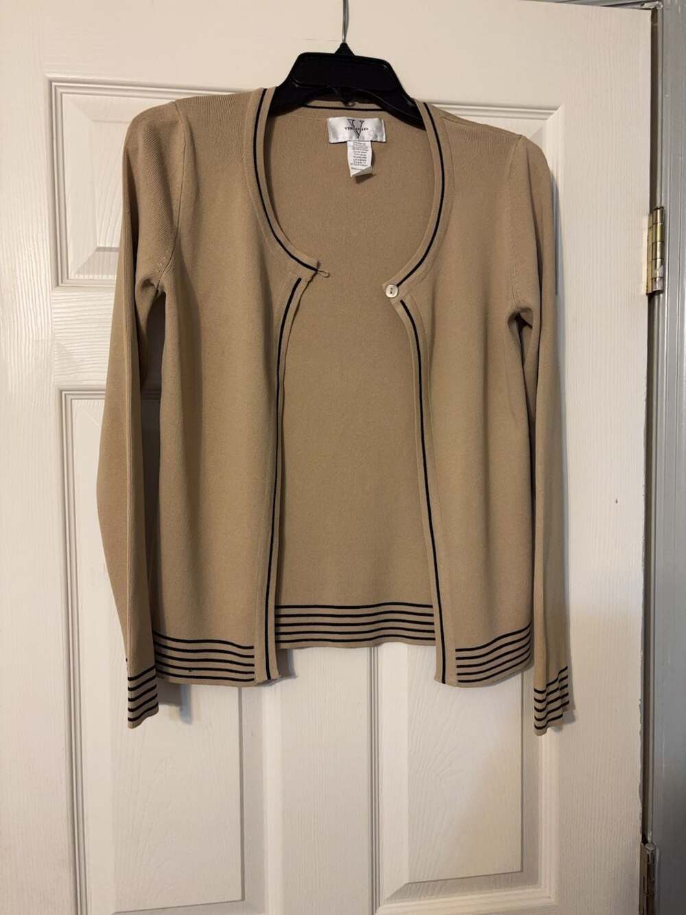 Versailles Women's Tan Striped Knit Cardigan Sweater Size M